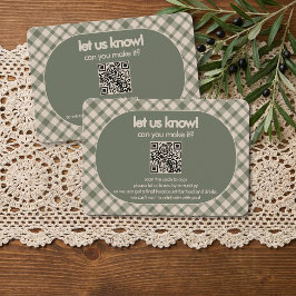 Cartão RSVP Casamento com Código QR em Xadrez Verde Sage Retro