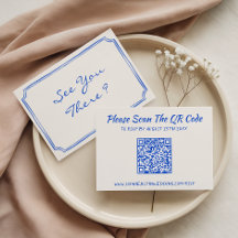 Casamento com Código QR Floral Azul Elegante