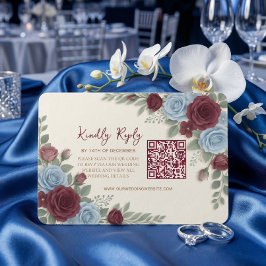 Cartão RSVP Casamento com Código QR Floral Burgundy Moderno e 