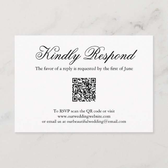 Cartão RSVP Casamento com Código QR Formal Tradicional Preto e (Frente)