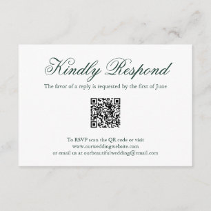 Cartão RSVP Casamento com Código QR Formal Verde Florestal Tra