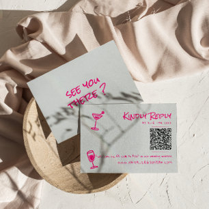 Cartão RSVP Casamento com Código QR Funky Cor-de-Rosa Retrorad