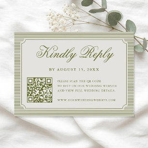 Cartão RSVP Casamento com Código QR Listrado de Verde Oliva El