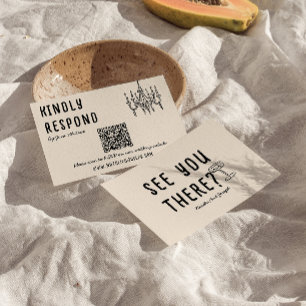 Cartão RSVP Casamento com Código QR Moderno Quirky Desenhado n