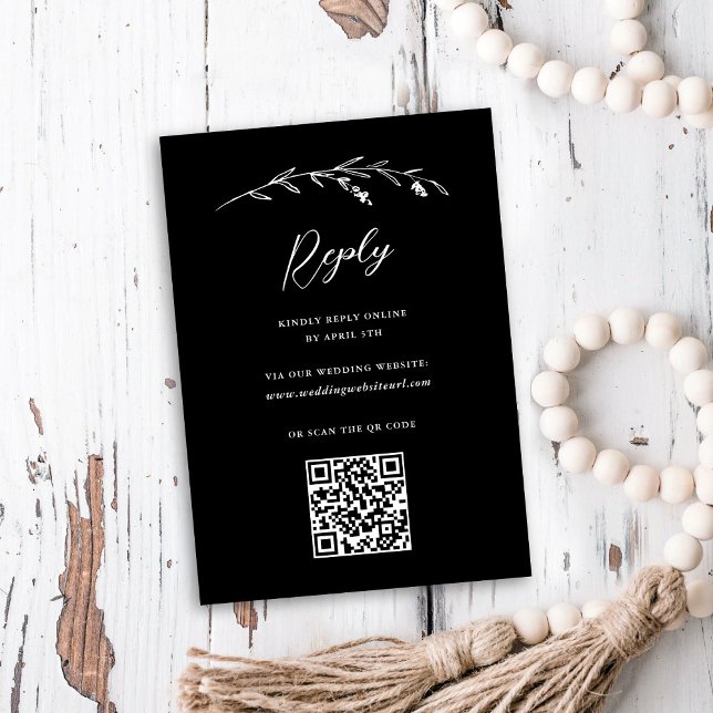 Cartão RSVP Casamento com Código QR Online do Rustic Black Wil (Criador carregado)