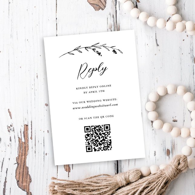 Cartão RSVP Casamento com Código QR Online do Rustic White Wil (Criador carregado)