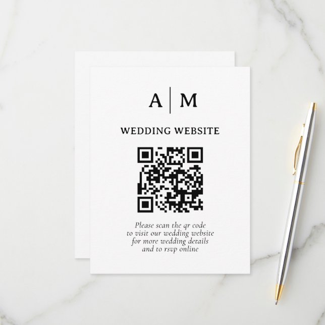 Cartão RSVP Casamento com Código QR Preto e Branco (Frente/Verso In Situ)