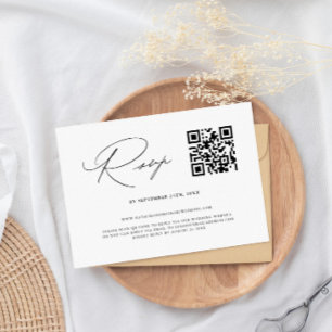 Cartão RSVP Casamento com código QR preto e branco Elegante si