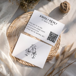 Cartão RSVP Casamento com Código QR Preto e Branco Moderno