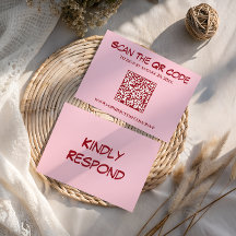 Casamento com Código QR Rosa Moderno