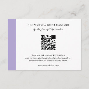 Cartão RSVP Casamento com código QR roxo da Lavanda digital mo