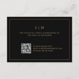 Cartão RSVP Casamento com Código QR Simples de Monograma Preto