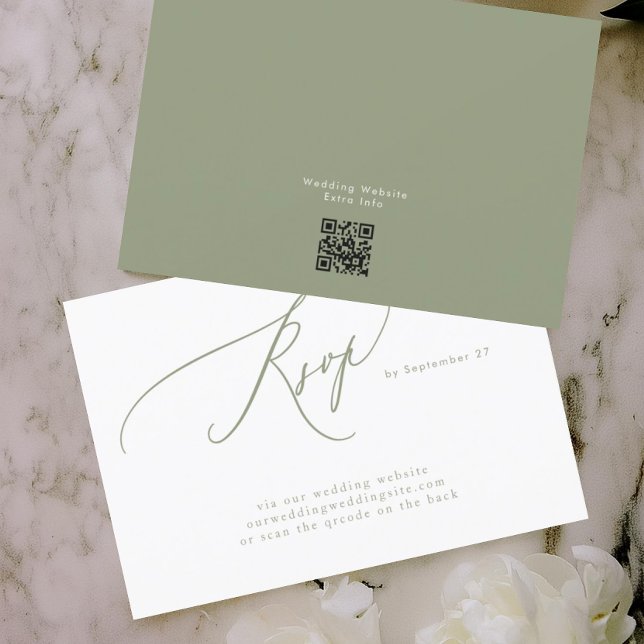 Cartão RSVP Casamento com Código QR Simples Verde Verde de Sag (Criador carregado)