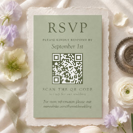 Cartão RSVP Casamento com Código QR Verde Sage Minimalista