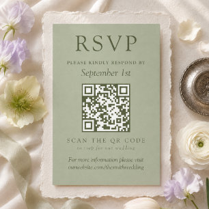 Cartão RSVP Casamento com Código QR Verde Sage Minimalista