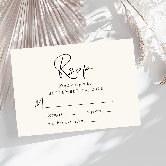 Cartão RSVP Casamento com Creme de Script Moderno (Criador carregado)