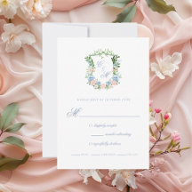 Casamento com Crista Floral Azul Empoeirado