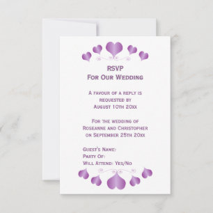 Cartão RSVP Casamento com Desenho de Corações Roxos