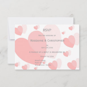 Cartão RSVP Casamento com Design de Corações Cor-de-Rosa