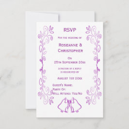 Cartão RSVP Casamento com Design de Rolagem de Bells Roxos