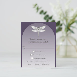 Cartão RSVP Casamento com Dragonfly Roxo Escuro