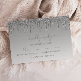 Cartão RSVP Casamento com Efeito de Brilho Prateado