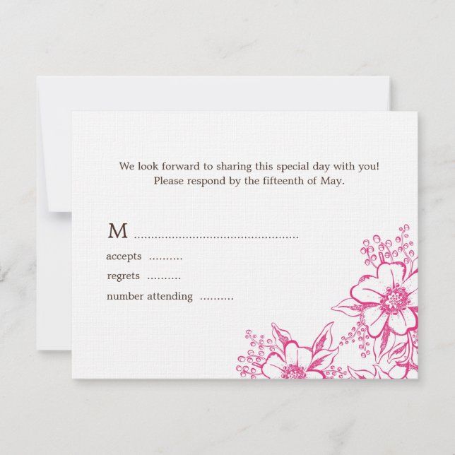 Cartão RSVP Casamento com Estilo Letterpress Rosa (Frente)