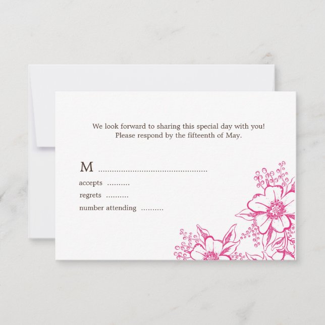 Cartão RSVP Casamento com Estilo Letterpress Rosa (Frente)
