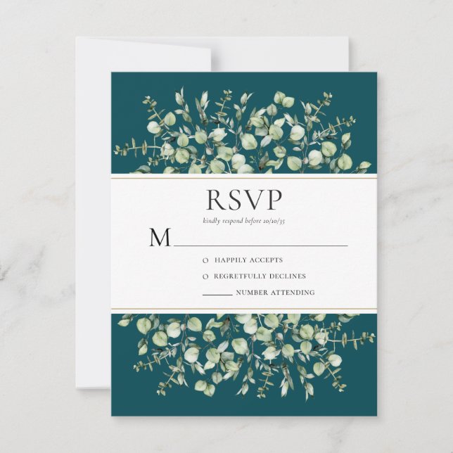 Cartão RSVP Casamento com Eucalipto Azul-Cinzento (Frente)