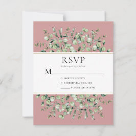 Cartão RSVP Casamento com Eucalipto Rosa Bege