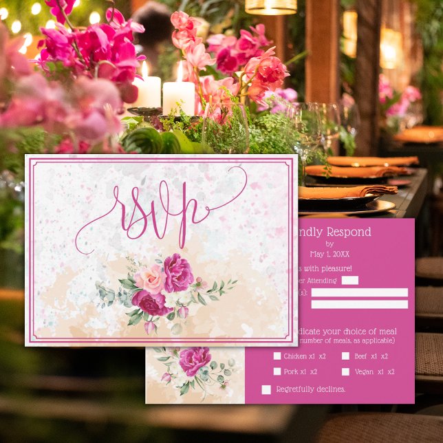 Cartão RSVP Casamento com Explosão de Cor Rosa Quente (Criador carregado)