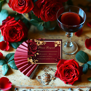 Cartão RSVP Casamento com Flamenco da Rosa vermelha Burgundy E