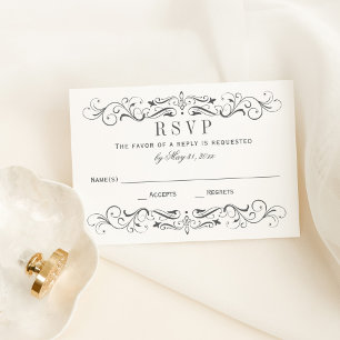 Cartão RSVP Casamento com Florais em Cinza Carvão Vintage