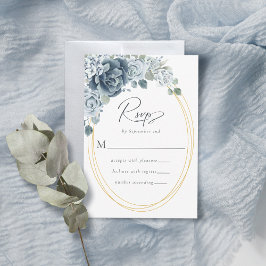 Cartão RSVP Casamento com Floral em Azul Poeira em Aquarela