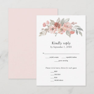 Cartão RSVP Casamento com Floral em Rosa Bege Elegante em Aqua