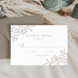 Cartão RSVP Casamento com Floral Esboçado Bege