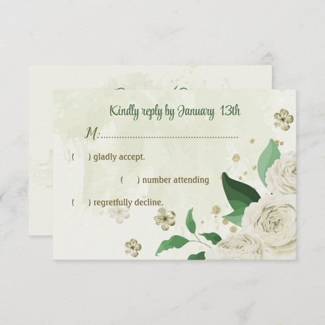 Cartão RSVP Casamento com flores brancas de marfim (Frente/Verso)