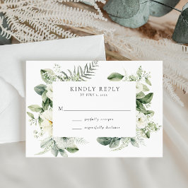 Cartão RSVP Casamento com Flores Brancas Luxuriantes e Folhage