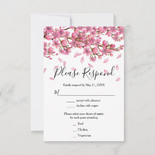 Cartão RSVP Casamento com Flores de Cerejeira Rosa