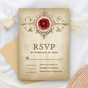 Cartão RSVP Casamento com Flores de Rosa Românticas Vintage