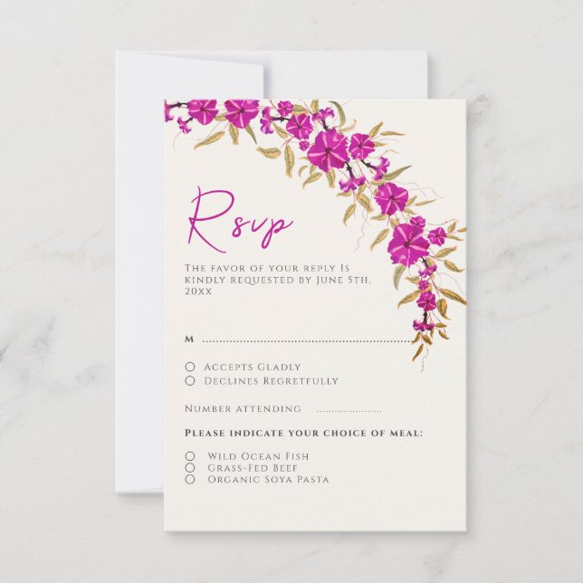 Cartão RSVP Casamento com Flores de Vinha de Trompete Selvagem (Frente)