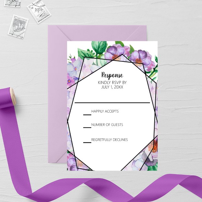 Cartão RSVP Casamento com Flores Roxo Hydrangea (Criador carregado)