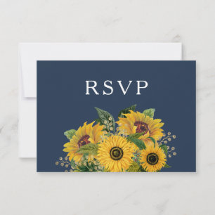 Cartão RSVP Casamento com flores solares azuis do Marinho Eleg