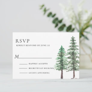 Cartão RSVP Casamento com Floresta de Pinheira Aquarela