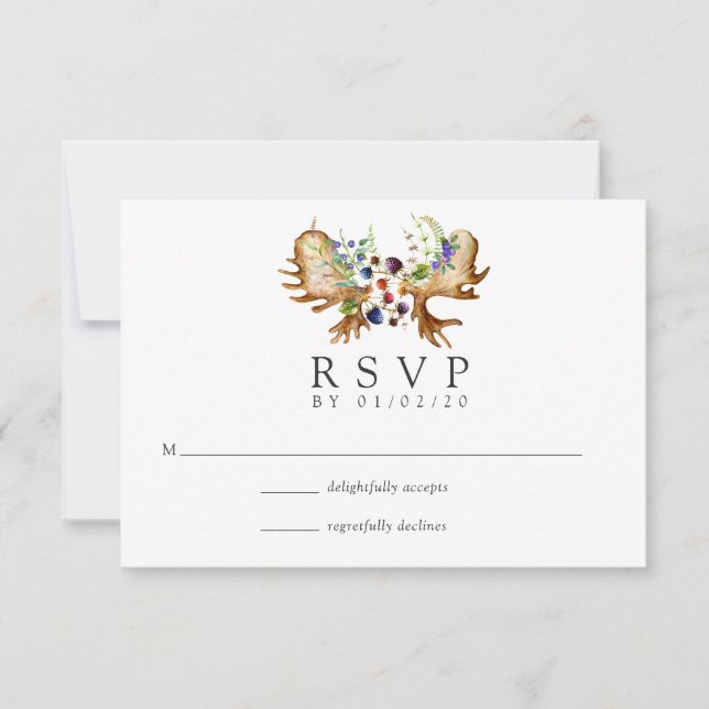 Cartão RSVP Casamento com Floresta Russa de Aquarela (Frente)