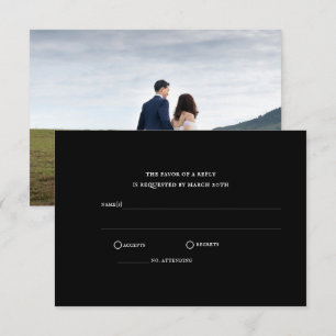 Cartão RSVP Casamento com Foto Clássica Preta Moderna