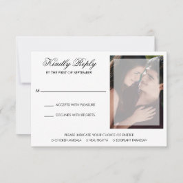 Cartão RSVP Casamento com Foto de Foto de Script Chic Moderno