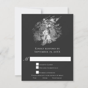 Cartão RSVP Casamento com Foto de Pincelada Moderna   Preto Ma
