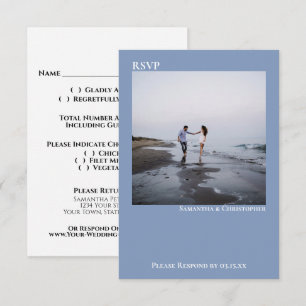 Cartão RSVP Casamento com Foto Minimalista Simples Azul Claro