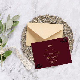 Cartão RSVP Casamento com Foto Personalizada Burgundy Romance
